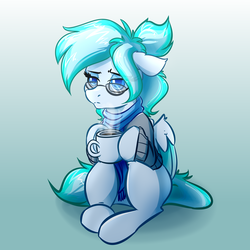 Size: 4000x4000 | Tagged: safe, artist:witchtaunter, oc, oc only, pegasus, pony, clothes, coffee, commission, cup, mug, scarf, solo, sweater, tired