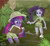 Size: 1518x1400 | Tagged: safe, artist:nebychko, rarity, twilight sparkle, dragonfly, human, equestria girls, g4, book, colored pupils, duo, female, jungle, khaki, lilypad, messy hair, pigtails, plant, sticks, water