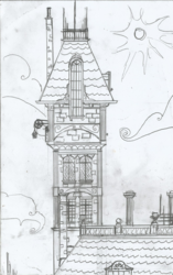 Size: 1040x1660 | Tagged: safe, artist:newman134, equestria girls, g4, architecture, building, chimney, conceptual, mansion, monochrome, no pony, original location, pencil drawing, roof, tower, traditional art