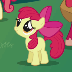Size: 360x360 | Tagged: safe, screencap, apple bloom, big macintosh, earth pony, pony, friendship is magic, g4, adorabloom, animated, apple bloom's bow, blank flank, bow, cute, daaaaaaaaaaaw, eye shimmer, female, filly, grass, hair bow, hnnng, male, mare, offscreen character, pouting, puppy dog eyes, stallion, weapons-grade cute