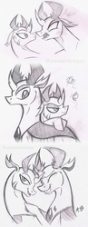 Size: 1002x2573 | Tagged: safe, artist:rossmaniteanzu, pharynx, thorax, butterfly, changedling, changeling, g4, brothers, changedling brothers, king thorax, male, monochrome, pencil drawing, prince pharynx, screaming, siblings, sketch, sketch dump, smiling, traditional art