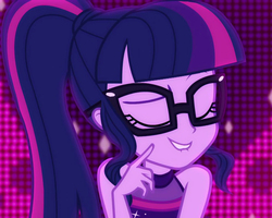 Size: 1351x1080 | Tagged: safe, screencap, sci-twi, twilight sparkle, equestria girls, g4, i'm on a yacht, my little pony equestria girls: better together, cute, female, glasses, lip bite, neon eg logo, out of context, ponytail, sexy, sleeveless, solo, twiabetes