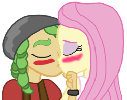 Size: 1492x1180 | Tagged: safe, artist:3d4d, fluttershy, sandalwood, equestria girls, g4, base used, female, kissing, male, sandalshy, shipping, straight