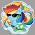 Size: 1440x1440 | Tagged: safe, artist:batonya12561, part of a set, rainbow dash, tank, pony, tortoise, g4, chest fluff, chibi, cute, dashabetes, duo, ear fluff, rainbow, sun, sunglasses, trophy