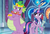 Size: 4992x3432 | Tagged: safe, artist:aleximusprime, artist:disneymarvel96, edit, vector edit, spike, twilight sparkle, alicorn, dragon, pony, g4, adult, adult spike, anklet, big crown thingy, bowtie, canterlot, chubby, confident, crossed arms, crown, cuffs, fat, fat spike, future, jewelry, looking at each other, lord, necklace, older, older spike, older twilight, peytral, prince, princess, princess of friendship, regalia, sassy, smug, throne room, tiara, twilight sparkle (alicorn), vector, winged spike, wings