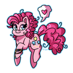 Size: 1200x1200 | Tagged: safe, artist:pony-sapphics, pinkie pie, earth pony, pony, g4, butt freckles, chest fluff, cute, diapinkes, ear freckles, female, freckles, heart, heart eyes, leg fluff, leg freckles, pictogram, simple background, solo, speech bubble, transparent background, wingding eyes