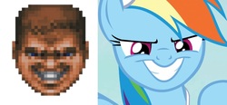 Size: 1038x482 | Tagged: safe, rainbow dash, pegasus, pony, common ground, g4, doom, doom guy, grin, rainbow dash is best facemaker, slasher smile, smiling, this will end in death, this will end in tears, this will end in tears and/or death