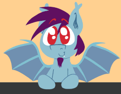 Size: 580x450 | Tagged: safe, artist:alittleofsomething, oc, oc:quick draw, pony, vampony, adorable face, animated, bat wings, cute, facial hair, fangs, gif, goatee, solo, wings