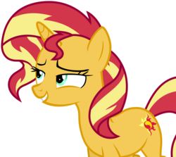 Size: 3000x2674 | Tagged: source needed, safe, anonymous artist, sunset shimmer, pony, unicorn, equestria girls, equestria girls specials, g4, my little pony equestria girls: better together, my little pony equestria girls: spring breakdown, eyebrows, female, high res, lidded eyes, mare, simple background, smiling, smirk, solo, transparent background, vector