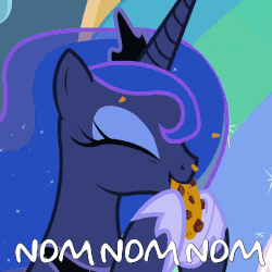 Size: 750x750 | Tagged: safe, edit, edited edit, edited screencap, editor:lolledits, editor:twilyisbestpone, screencap, princess celestia, princess luna, alicorn, pony, g4, season 9, the beginning of the end, animated, caption, cookie, cookie crumbs, cute, daaaaaaaaaaaw, eating, eyes closed, female, food, hnnng, hoof hold, hoof shoes, lunabetes, mare, nom, offscreen character, silly, silly pony, solo focus