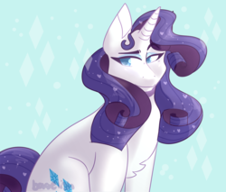 Size: 1280x1089 | Tagged: safe, artist:marsbitten, rarity, pony, unicorn, g4, blue background, chest fluff, colored pupils, cute, cutie mark background, female, heart, mare, raribetes, rarity's cutie mark, simple background, solo