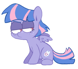Size: 612x538 | Tagged: safe, artist:pinkiespresent, wind sprint, pegasus, pony, common ground, g4, female, filly, lidded eyes, no pupils, simple background, sitting, solo, white background, wind sprint is not amused