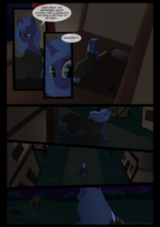 Size: 1240x1754 | Tagged: safe, artist:lunarcakez, princess luna, pony, comic:the origins of hollow shades, g4, cloak, clothes, comic, female, night, s1 luna, solo