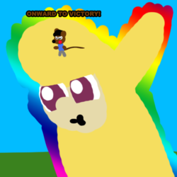 Size: 480x480 | Tagged: safe, artist:artdbait, paprika (tfh), oc, oc:nappy, alpaca, mouse, them's fightin' herds, community related, fightin' doods, glare, rainbow power, simple background, this will end in hugs