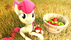 Size: 1920x1080 | Tagged: safe, artist:brownypony, apple bloom, earth pony, pony, g4, 3d, apple, female, food, grass, solo, source filmmaker