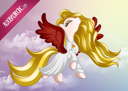 Size: 3500x2500 | Tagged: safe, artist:aldobronyjdc, oc, oc only, pegasus, pony, blonde hair, flying, high res, solo, spread wings, wings