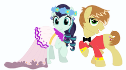 Size: 773x431 | Tagged: safe, artist:glittertiara, coloratura, feather bangs, pony, g4, clothes, colorabangs, dress, duo, female, male, shipping, straight, wedding dress