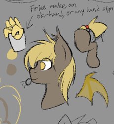 Size: 885x957 | Tagged: safe, artist:codras, oc, oc only, oc:celldad?, bat pony, pony, :p, food, french fries, male, reference sheet, solo, stallion, tongue out