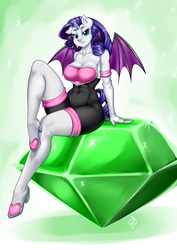 Size: 637x900 | Tagged: safe, artist:pia-sama, rarity, bat pony, unicorn, anthro, g4, bat ponified, big breasts, boots, breasts, busty rarity, clothes, cosplay, costume, crossover, evening gloves, female, gem, gloves, long gloves, looking at you, master emerald, race swap, raribat, rouge the bat costume, sexy, shoes, sitting, solo, sonic the hedgehog, sonic the hedgehog (series), stupid sexy rarity, thigh boots