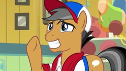 Size: 1267x720 | Tagged: safe, screencap, quibble pants, earth pony, pony, common ground, g4, cap, clothes, hat, male, smiling