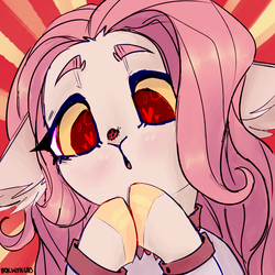 Size: 2000x2000 | Tagged: safe, artist:cherry_kotya, oc, oc only, ladybug, pony, bust, colored hooves, cross-eyed, heart eyes, high res, hooves together, insect on nose, looking at something, portrait, solo, sunburst background, wingding eyes