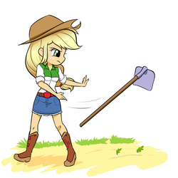 Size: 1200x1200 | Tagged: safe, artist:twilite-sparkleplz, applejack, human, equestria girls, g4, applejack's hat, boots, clothes, cowboy boots, cowboy hat, female, hat, hoe (tool), meme, skirt, solo, throwing