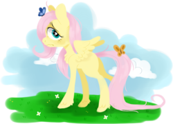 Size: 1102x792 | Tagged: safe, artist:incubugs, artist:mega-bugsly, fluttershy, butterfly, pony, g4, female, filly, filly fluttershy, solo, younger