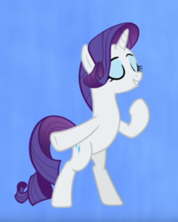 Size: 444x552 | Tagged: safe, screencap, rarity, pony, unicorn, g4, she's all yak, bipedal, cropped, eyes closed, female, fit right in, mare, raised hoof, smiling, solo