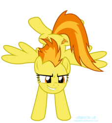 Size: 9000x9884 | Tagged: safe, artist:kuren247, spitfire, pegasus, pony, g4, determination, female, handstand, lip bite, mare, show accurate, simple background, solo, sweat, transparent background, upside down, vector, wings, wonderbolts, workout