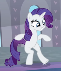 Size: 531x621 | Tagged: safe, screencap, rarity, pony, unicorn, g4, she's all yak, bipedal, cropped, dancing, excited, female, fit right in, mare, smiling, solo
