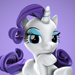 Size: 2160x2160 | Tagged: safe, artist:xppp1n, rarity, pony, unicorn, g4, 3d, female, high res, looking at you, mare, purple background, simple background, solo, source filmmaker