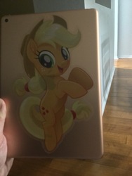 Size: 3264x2448 | Tagged: safe, applejack, g4, apple, food, high res, ipad, merchandise, sticker