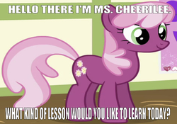 Size: 668x467 | Tagged: safe, edit, edited screencap, editor:undeadponysoldier, screencap, cheerilee, earth pony, pony, g4, cheeribetes, cute, dialogue, female, hearts and hooves day, introduction, looking at you, mare, ponyville schoolhouse, question, question mark, smiling, solo, standing, talking to viewer, text