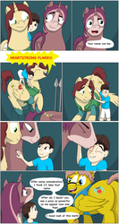 Size: 6438x12128 | Tagged: safe, artist:cactuscowboydan, oc, oc:heartstrong flare, oc:king calm merriment, oc:king speedy hooves, oc:tommy the human, alicorn, human, pony, comic:fusing the fusions, comic:the bastion of canterlot, alicorn oc, butt, canterlot, canterlot castle, cape, clothes, comic, commissioner:bigonionbean, conductor hat, conjoined, cutie mark fusion, dialogue, fat ass, father and son, folded wings, fused, fusion, fusion:big macintosh, fusion:caboose, fusion:cheese sandwich, fusion:donut joe, fusion:fancypants, fusion:flash sentry, fusion:promontory, fusion:shining armor, fusion:silver zoom, fusion:soarin', fusion:sunburst, fusion:trouble shoes, glasses, goggles, gymnasium, hat, horn, human oc, jiggle, magic, male, merge, merging, plot, potion, pronking, scarf, shirt, shocked, short tail, spread wings, stallion, surprised, tail wag, the ass was fat, thick, uncle and nephew, uniform, wings, wonderbolts, wonderbolts uniform, writer:bigonionbean