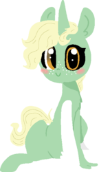 Size: 396x620 | Tagged: safe, artist:nootaz, oc, oc only, oc:lucky suzie, pony, unicorn, blush sticker, blushing, c:, cute, ear fluff, female, hoof fluff, looking at you, mare, ocbetes, parent:oc:anon, simple background, sitting, smiling, solo, transparent background
