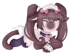 Size: 1280x938 | Tagged: safe, artist:mintoria, oc, oc only, oc:cocoa cream, earth pony, pony, base used, cat tail, female, mare, simple background, solo, transparent background