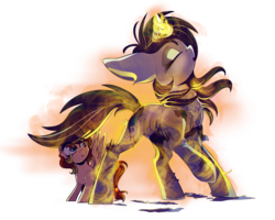 Size: 3125x2500 | Tagged: safe, artist:hagalazka, oc, oc only, pegasus, pony, unicorn, clothes, commission, duo, eyes closed, female, filly, high res, mare, simple background, spell, torn clothes, transparent background, yellow