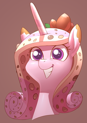 Size: 2480x3508 | Tagged: safe, artist:underpable, princess cadance, candy pony, food pony, original species, pony, g4, candy, female, food, grin, high res, nougat, nuts, ponified, smiling