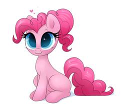 Size: 1598x1421 | Tagged: safe, artist:confetticakez, pinkie pie, earth pony, pony, g4, :3, cute, diapinkes, female, heart, mare, missing cutie mark, ponytail, simple background, sitting, smiling, solo, white background