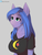 Size: 1641x2160 | Tagged: safe, artist:axtkatze, oc, oc only, oc:shadow blue, anthro, anthro oc, clothes, female, mare, shirt, solo, t-shirt