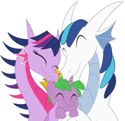 Size: 750x727 | Tagged: safe, artist:queencold, shining armor, spike, twilight sparkle, dragon, pony, unicorn, g4, sparkle's seven, alternate universe, brother and sister, brothers, colt, commission, crown, cute, daaaaaaaaaaaw, dragoness, dragonified, family hug, female, foal, hard-won helm of the sibling supreme, hug, jewelry, male, parallel universe, ponified, ponified spike, regalia, role reversal, shining dragon, sibling hug, siblings, simple background, sparkle family, sparkle siblings, species swap, spikabetes, spike's family, spikelove, transparent background, trio, twilidragon, vector
