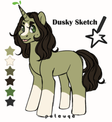 Size: 1069x1169 | Tagged: safe, artist:duskysketch, oc, oc only, oc:dusky sketch, pony, unicorn, female, mare, ponysona, reference sheet, solo, unicorn oc