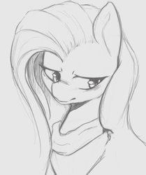 Size: 424x508 | Tagged: safe, artist:tre, fluttershy, pegasus, pony, g4, bust, female, grayscale, looking away, mare, monochrome, portrait, solo, three quarter view, traditional art