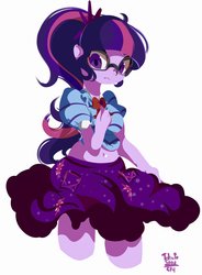 Size: 1510x2048 | Tagged: safe, artist:tohupo, sci-twi, twilight sparkle, equestria girls, equestria girls series, g4, belly button, clothes, female, glasses, midriff, ponytail, simple background, skirt, solo, white background