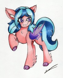 Size: 2257x2781 | Tagged: safe, artist:luxiwind, oc, oc only, oc:diana, bat pony, pony, female, high res, mare, raised hoof, solo, traditional art