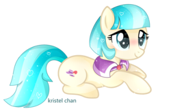 Size: 3336x2136 | Tagged: safe, artist:kristelchan-oficial, coco pommel, earth pony, pony, g4, base used, blushing, cocobetes, cute, female, heart, high res, mare, prone, simple background, solo, transparent background