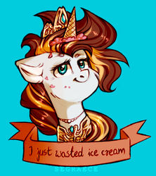 Size: 1280x1442 | Tagged: safe, artist:segraece, oc, oc only, oc:golden rain, pony, unicorn, 30 day challenge, cute, dropped ice cream, female, food, ice cream, looking at you, solo