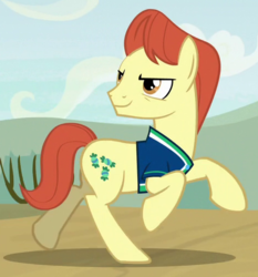 Size: 471x506 | Tagged: safe, screencap, sweet strike, earth pony, pony, common ground, g4, background pony, buckball uniform, clothes, cropped, jersey, looking back, male, running, solo, stallion