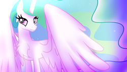Size: 5292x3000 | Tagged: safe, artist:singalek-onyoutube, princess celestia, alicorn, pony, g4, 16:9, chest fluff, ethereal mane, female, mare, smiling, solo, spread wings, starry mane, wallpaper, wings