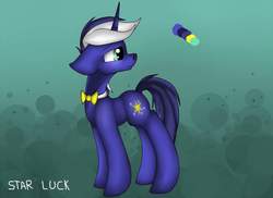 Size: 2048x1489 | Tagged: artist needed, safe, oc, oc only, oc:star luck, pony, unicorn, bowtie, looking back, simple background, standing